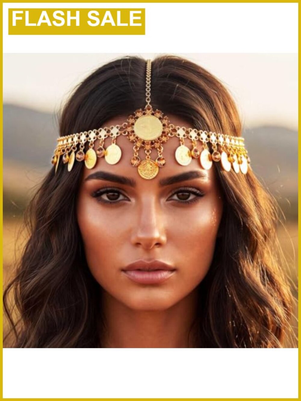 Egyptian Coin Head Chain Headpiece Rhinestone Tassel Gold Headband for Women